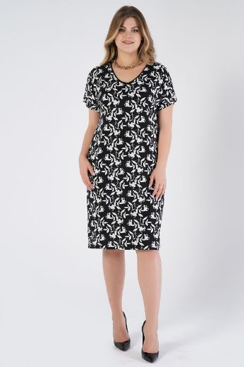 Picture of Nelly 220440004 BLACK-WHITE Plus Size Women Dress 