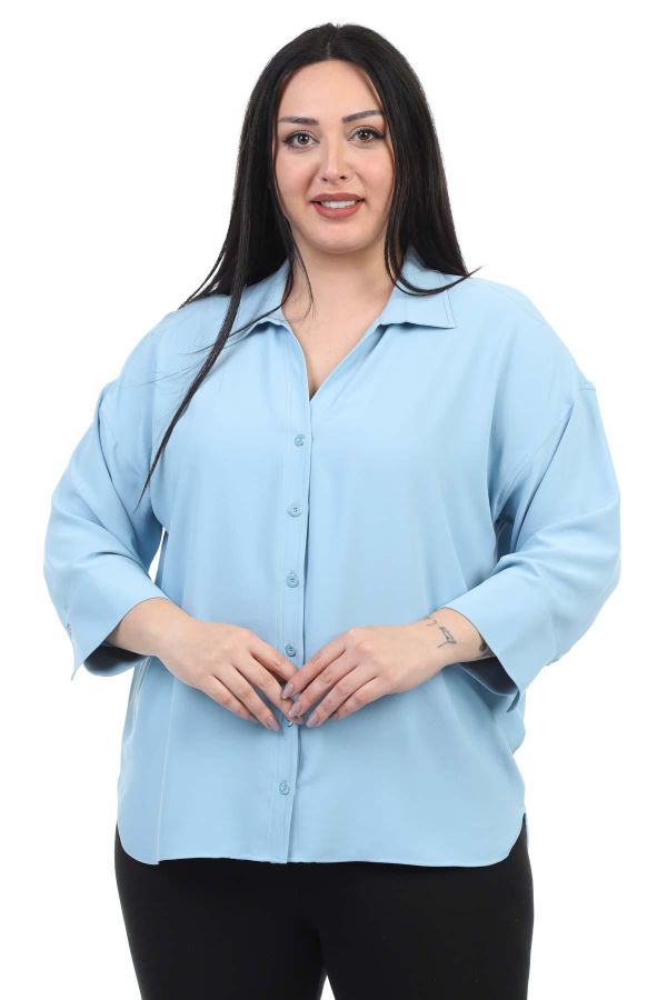 ROXELAN RBP2084xl INDIGO Büyük Beden Kadın Gömlek resmi