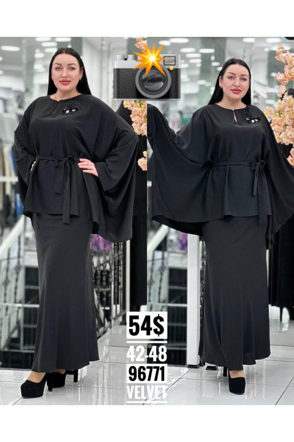 Picture of Velvet 96771xl BLACK Plus Size Women Skirt Suit